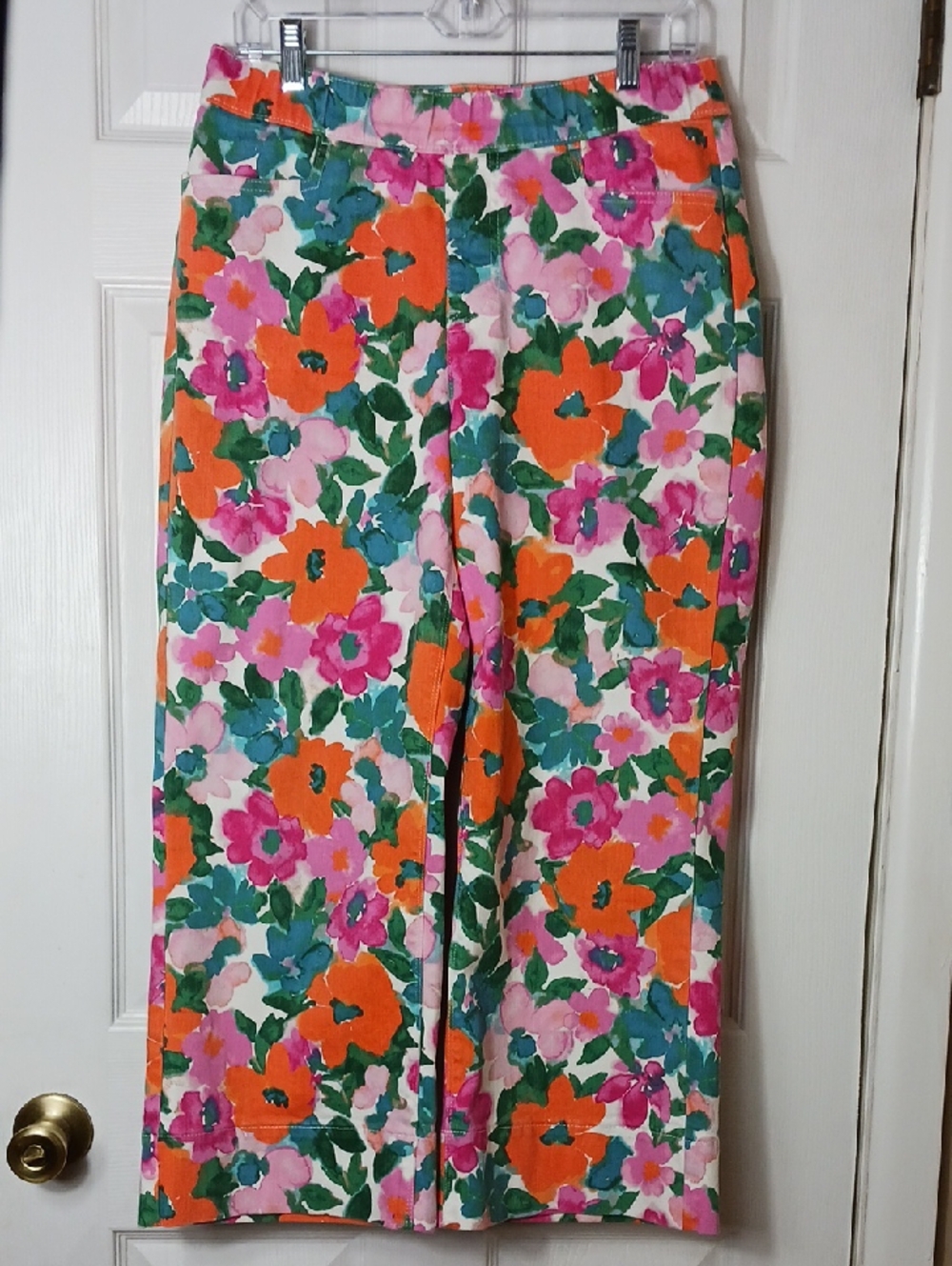 Isaac Mizrahi Live! True Denim Wide Leg Crop Jeans Floral Chic Stretch Size 10